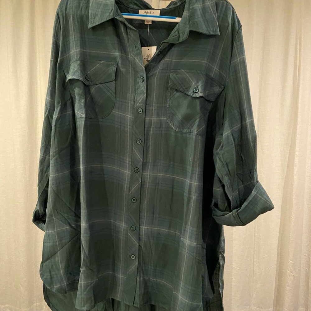 Style & Co Plaid Tunic / NWT / XL / Green Plaid